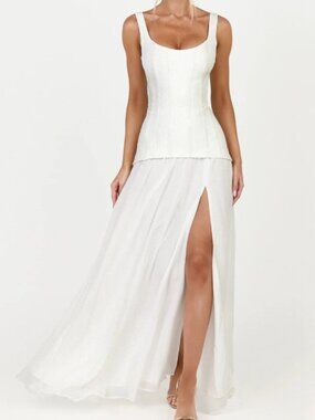 Showpo Coco Maxi Dress, Corset Bodice, White, Size 8 *NWT*